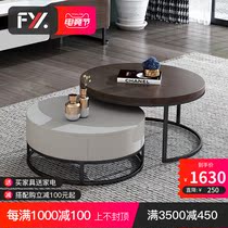 Nordic light luxury coffee table TV cabinet combination Modern simple rock board solid wood size round coffee table table