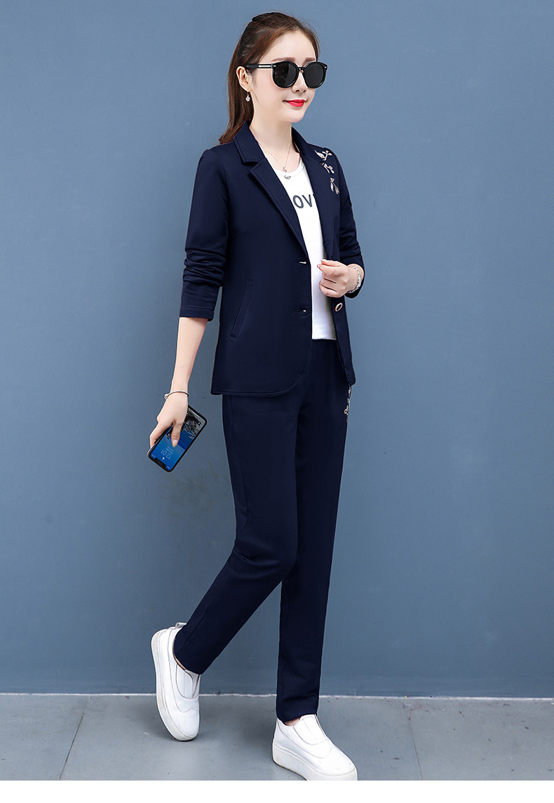 运动套装女春秋2019新款潮两件时尚韩版小西装三件套女网红休闲服