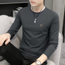 High-end mulberry silk long sleeve T-shirt men's thin round neck slim spring Korean style casual fashion men's solid color tops