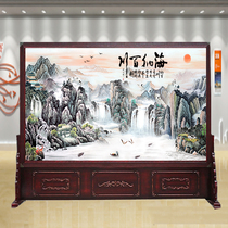 Chinese solid wood screen partition hotel large office unit character painting landscape seat screen entrance door partition into the house shelter
