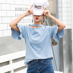 实拍大量现货2018夏装新款韩版小心机学生学院风短袖T恤女