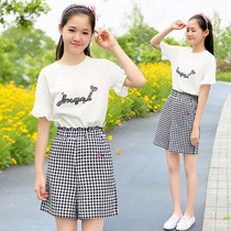 Student suit Plaid five-point pants elastic waist 2019 summer new products loose casual T-shirt junior high school students two-piece set