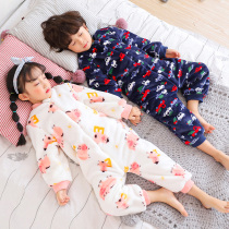 Childrens one-piece pajamas winter coral velvet baby autumn and winter clothes flannel sleeping bag boys and girls thickened clothes