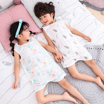 Childrens summer thin cotton gauze conjoined pajamas boys baby anti-cold kick big Children air-conditioning clothing girls