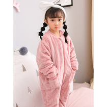 Childrens conjoined pajamas thickened sleeping bag autumn and winter baby coral velvet Hara girl boy flannel baby season