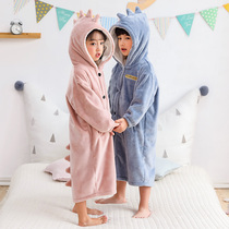 Childrens dinosaur robes baby bathrobe thickened autumn and winter pajamas coral velvet flannel home clothing boys and girls