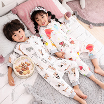 Childrens gauze conjoined pajamas cotton summer thin mens and womens baby baby Cold Spring and Autumn home air-conditioned clothing