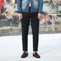 European and American British mens black non-perm nine-point trousers Slim-fit small feet casual four seasons nine-point pants