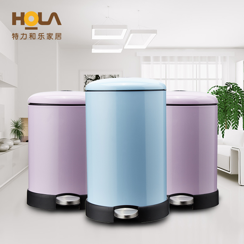 HOLA home/特力和乐缓降金属垃圾桶马卡龙蓝色粉色脚踏式收纳桶子产品展示图5