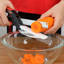 Kitchen Stainless Steel Food Multifunction Scissors Cutting Board 2 in 1 Detachable Fruit Knife Baby Food Scissors