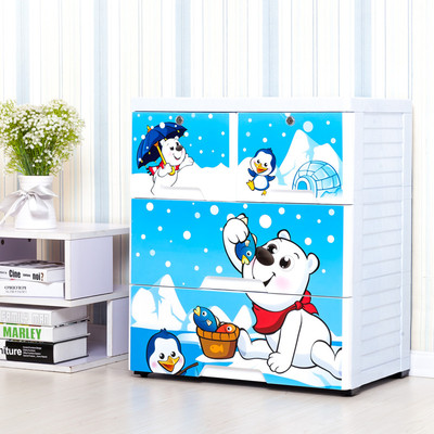 大号加厚卡通塑料床头柜 抽屉式收纳柜3层三层 衣服五斗储物柜子