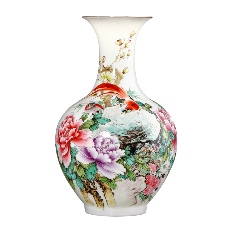 Jingdezhen ceramics powder enamel peony flowers in the vase sitting room porch TV ark, decoration of Chinese style household furnishing articles