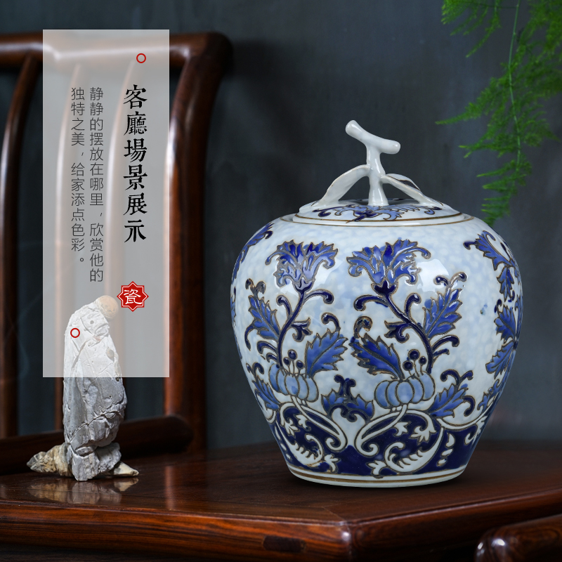 Jingdezhen blue and white storage tank furnishing articles of the new Chinese style household ceramics archaize with cover sitting room apple canned act the role ofing is tasted