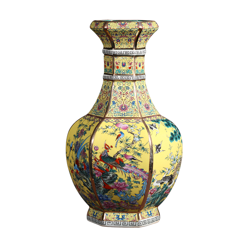 Jingdezhen ceramics antique Chinese ancient frame qianlong colored enamel vase flower arranging the sitting room porch decorate furnishing articles