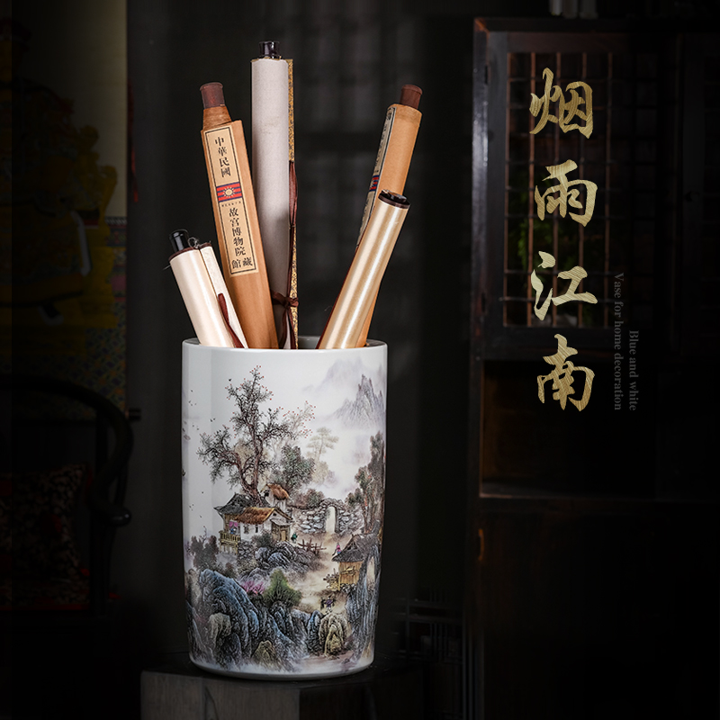 Jingdezhen ceramic painting and calligraphy calligraphy and painting to receive cylinder cylinder barrels of calligraphy and painting scroll cylinder study ground umbrella barrel decorative furnishing articles