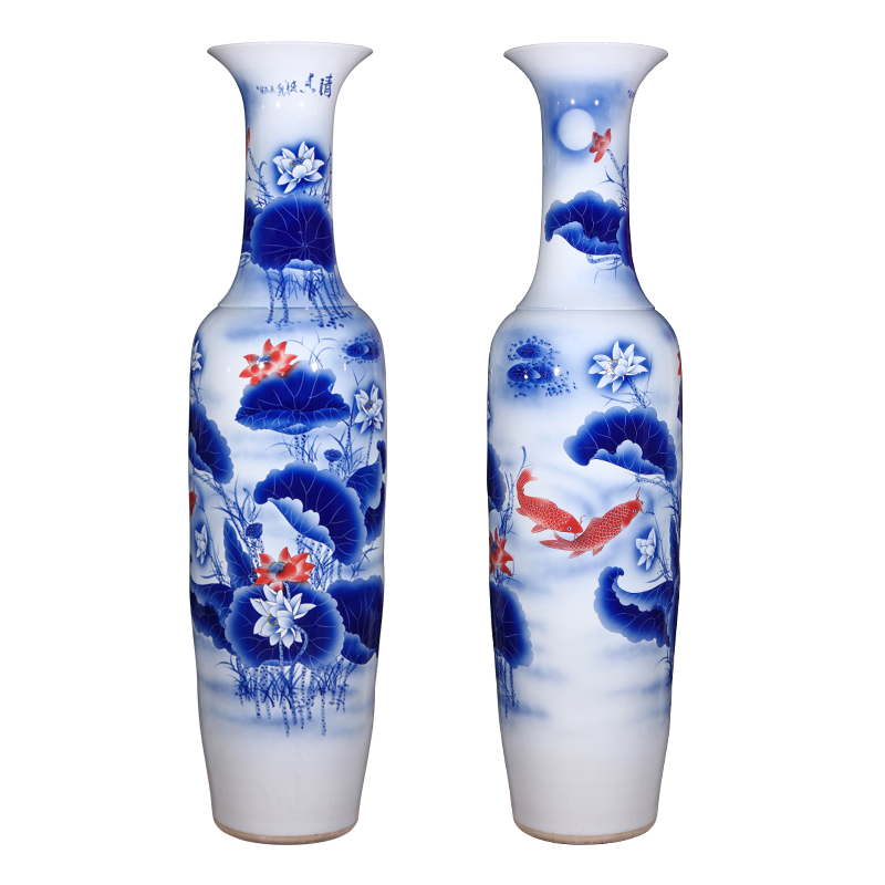 Modern Chinese style living room home decoration large furnishing articles hand - made jingdezhen ceramics of large blue and white porcelain vase