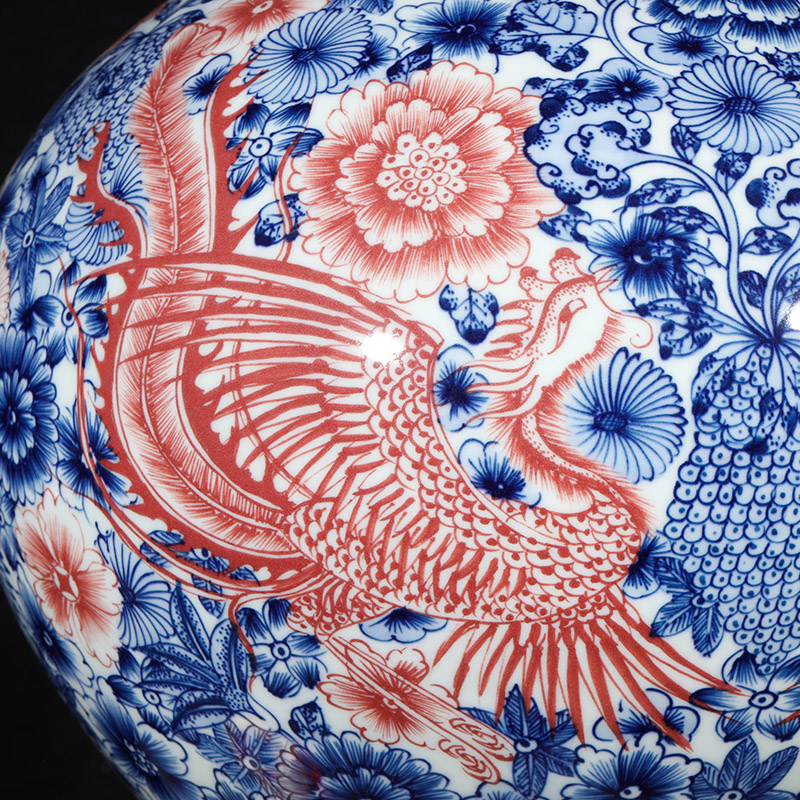 Jingdezhen ceramics imitation qianlong hand - made of blue and white porcelain vase, double phoenix home furnishing articles sitting room