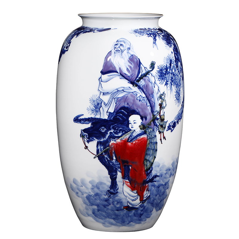 To go through creative jingdezhen ceramics up "Lao zi" hand - made large blue and white porcelain vases, flower arrangement sitting room furnishing articles