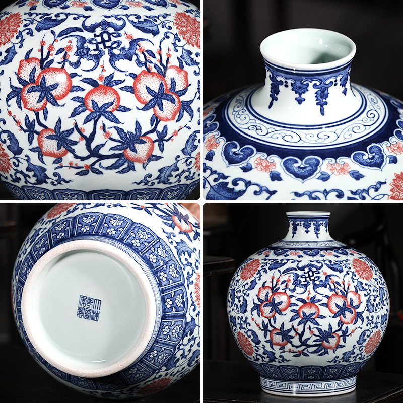 Jingdezhen ceramics hand - made antique blue and white porcelain vases, flower arranging new classical Chinese style household decorations furnishing articles