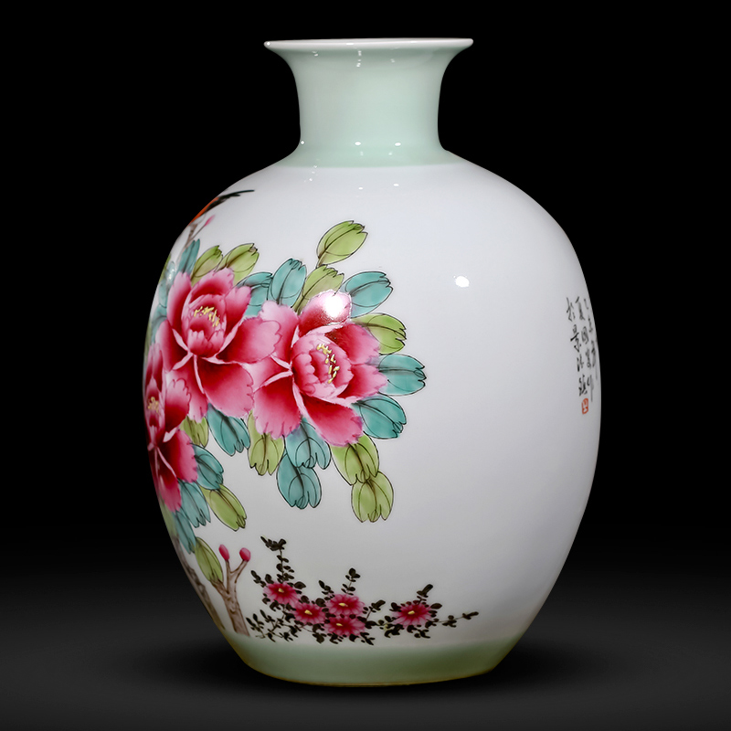 Jingdezhen ceramics hand - made enamel vase flower arranging furnishing articles peony antique Chinese style household act the role ofing is tasted in the living room