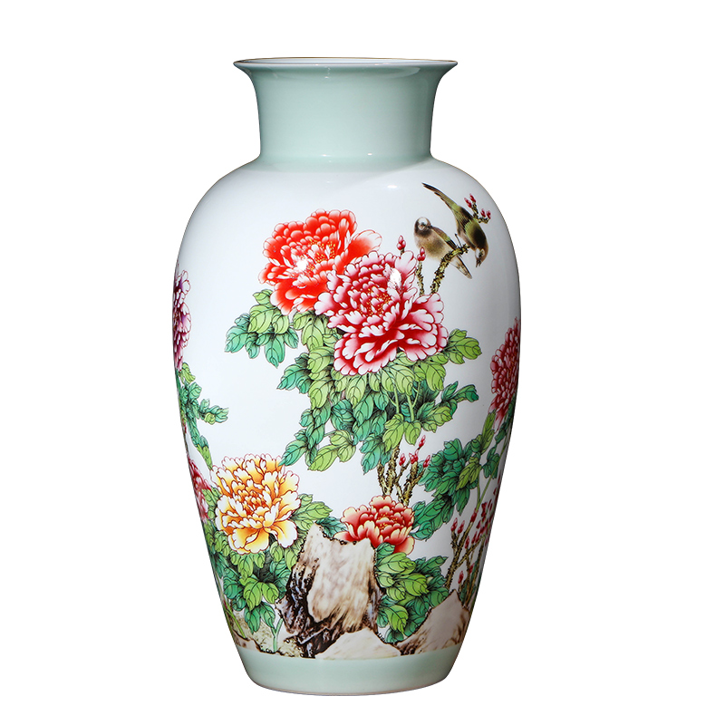 Chinese jingdezhen ceramics powder enamel vase peony flower arranging archaize sitting room porch decoration that occupy the home furnishing articles