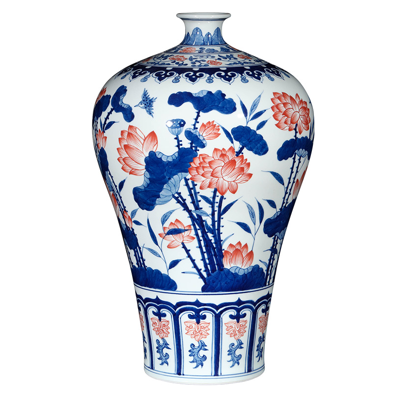 Jingdezhen ceramics mei bottles of Chinese style of large blue and white porcelain vase hand - made lotus sitting room porch place