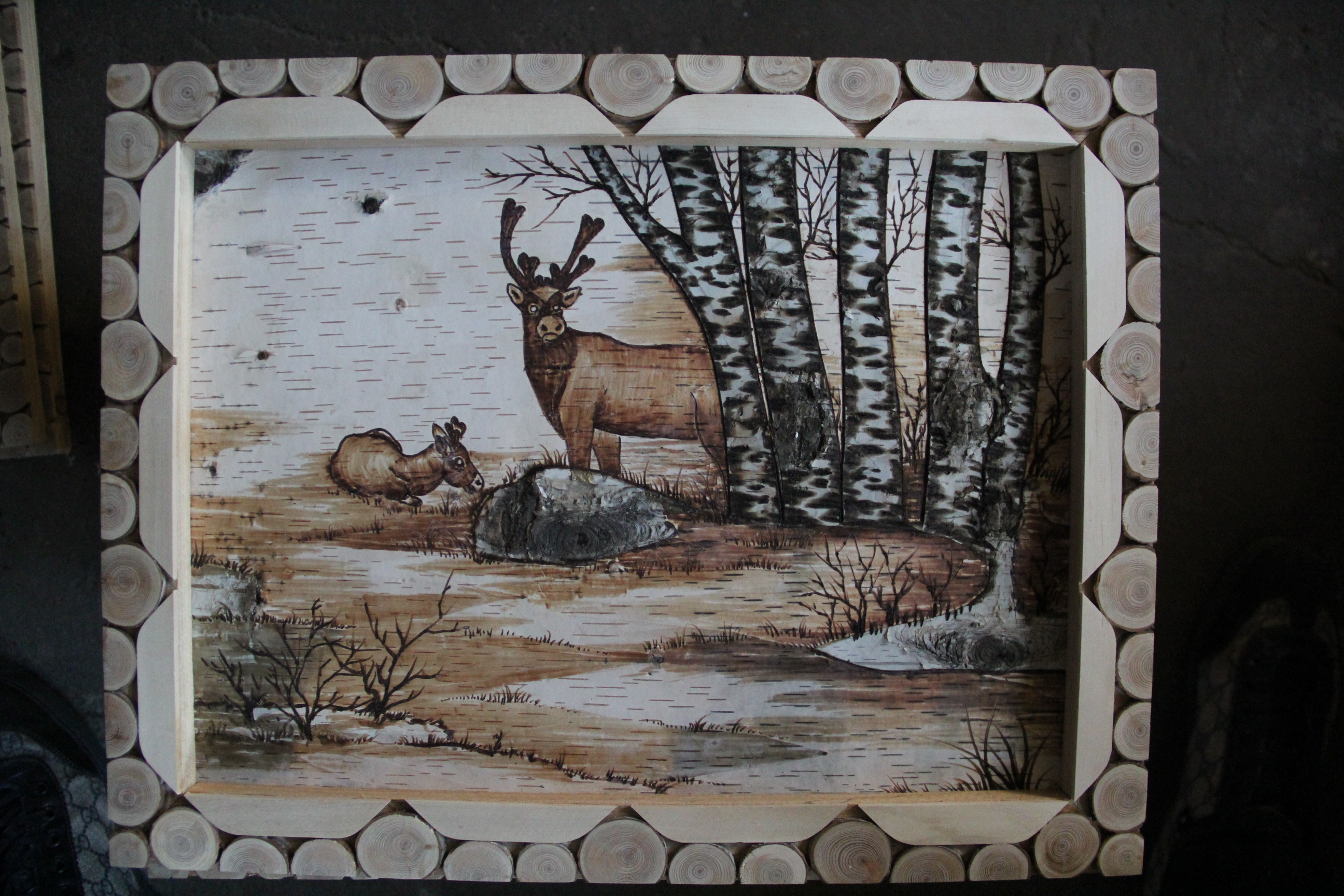 大兴安岭非物质文化遗产树皮画纯手工制作20cm30cm