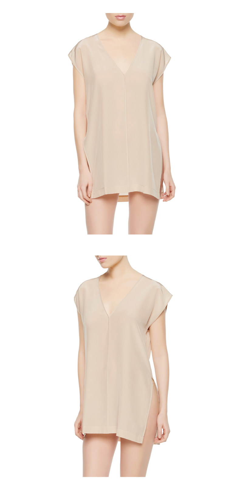 la perla女士上衣reverie系列v领真丝时尚气质ol新品短袖衬衣