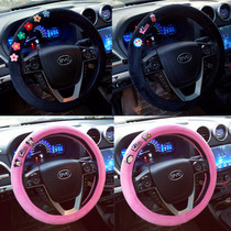 Korea autumn and winter cute car steering wheel cover female cartoon plush winter warm non-slip wear-resistant handle Black