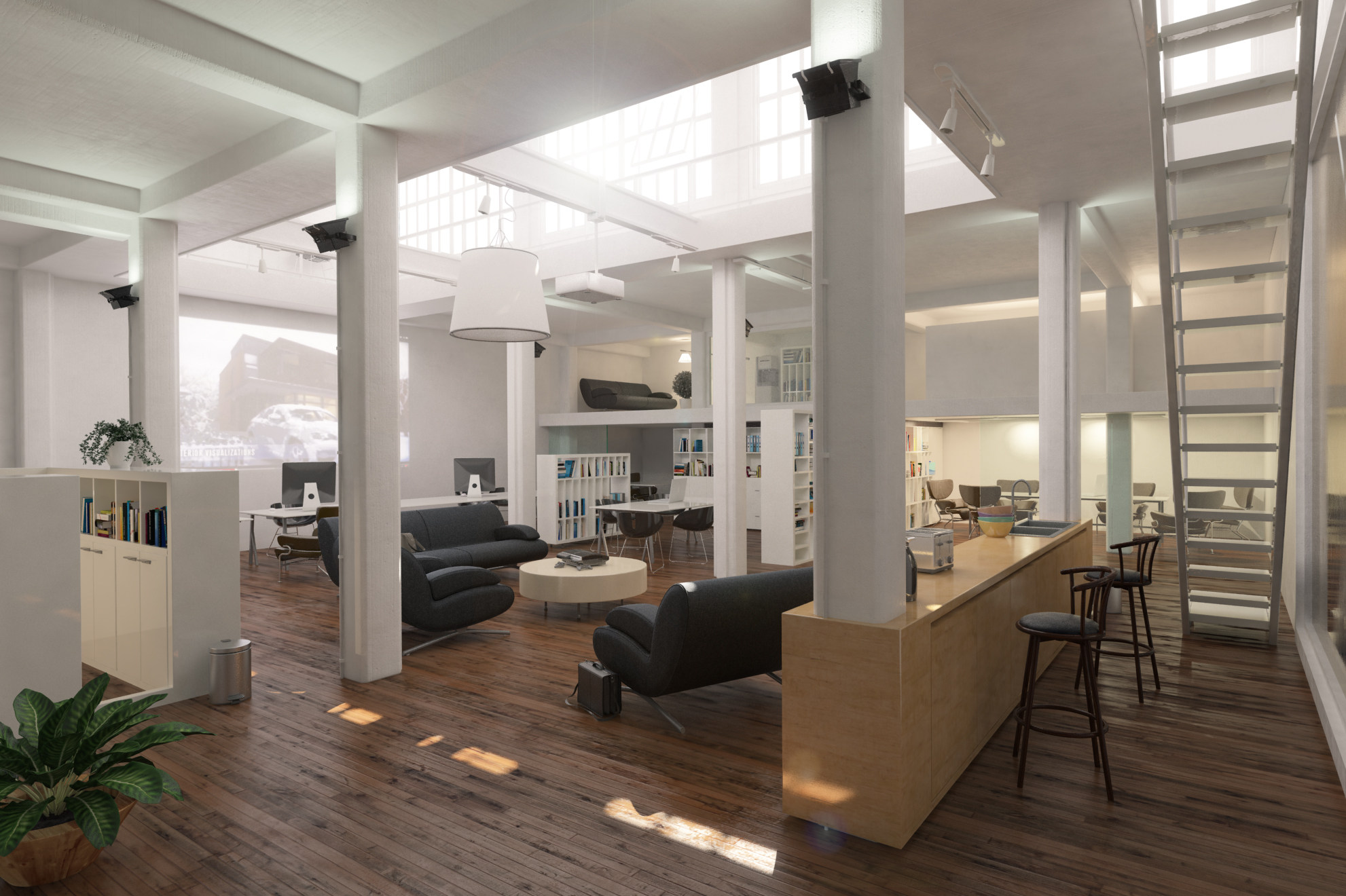 2015国外办公空间工作室复古模型现代工业loft风格3d模型国外ev33