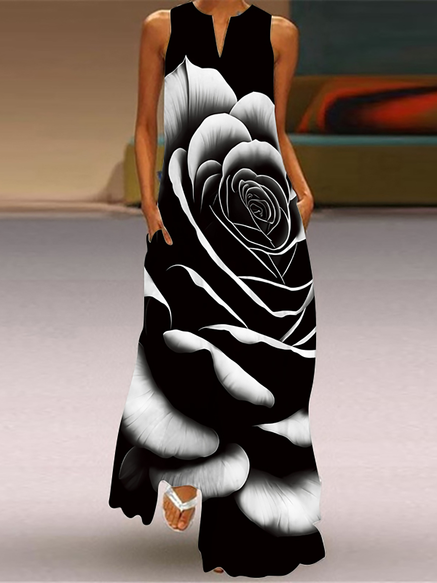 2025春装新款连衣裙女士3D黑玫瑰印花显瘦神器来了。