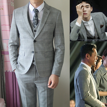 Suit men Korean version of the trend business leisure light luxury self-cultivation Gong Jun the same gray Prince mens suit suit suit