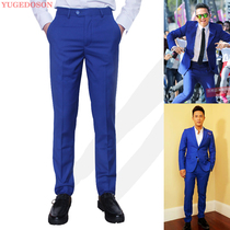 Xue Zhiqians same royal blue trousers Korean version of the trend slim feet mens casual suit pants suit pants men