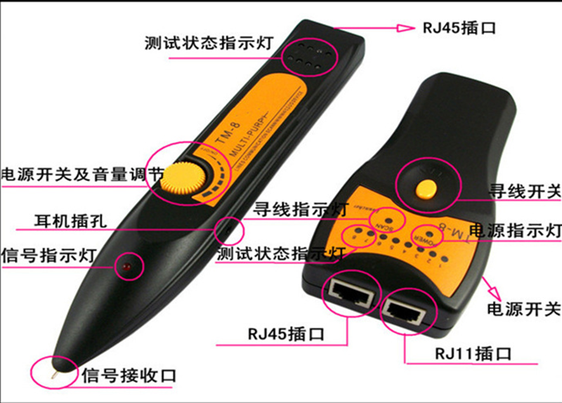 tm-8 cable finder cable finder cable tester network cable tester network cable continuity tester cable finder with 2 batteries, earphones, tool kit and wire stripper