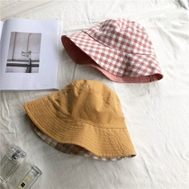 Japanese casual double-sided Plaid fishermans hat female Korean summer cute sun sun hat Dome hat hat