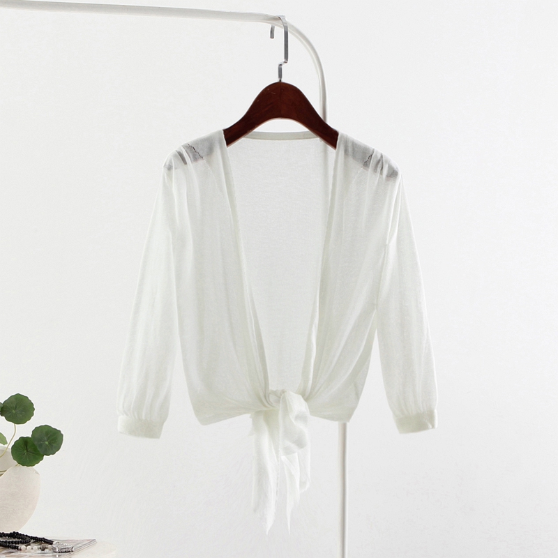 New Summer ultra-thin Ice Silk Linen Knit Cardiovert shorts Cardiovert Jacket Woman shoulder hood Shirt out of the shape of an air conditioning shirt small shawl