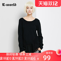 E-World clothes-my Spring and Autumn Tide brand new stitching lace round neck sweater women pullover A1208