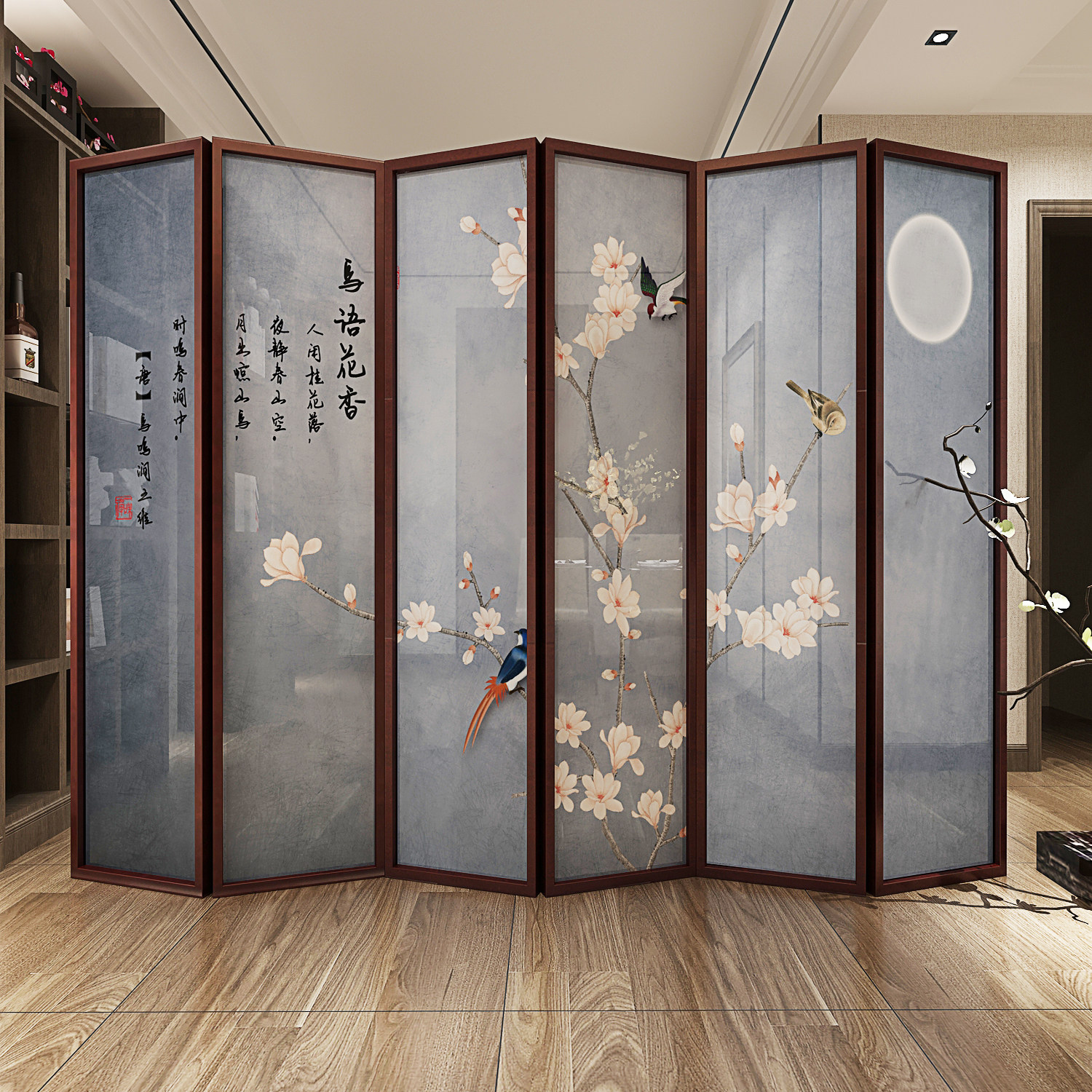 新中式屏风隔断墙客厅简约现代装饰办公室茶室移动折叠实木酒店