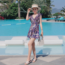 Plus size conservative one-piece skirt Korean version of large and small breast steel support gathered swimming swimwear thin belly flat corner swimsuit women