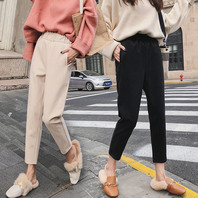 Autumn and winter hair radish pants female loose straight casual pants high waist ham pants nine points plus velvet bream grandma pants Autumn and winter hair radish pants female loose straight casual pants high waist ham pants nine points plus velvet bream grandma pants