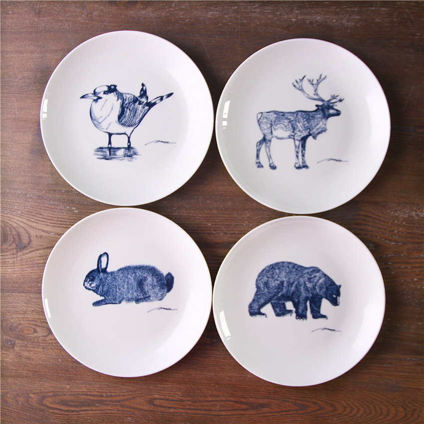 森林家族骨瓷甜品盘 创意西餐盘牛拼盘摆件 汤盘陶瓷8寸平盘子
