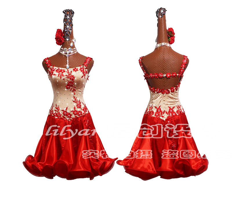 Women's Latin Dance Dresses Latin dance competition suit performance suit performance suit adult daughter childhood red slim fishbone embroidered skirt