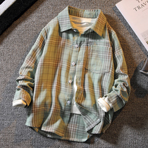 Boys shirt 2021 new childrens autumn handsome middle child Korean coat foreign style cotton plaid shirt tide