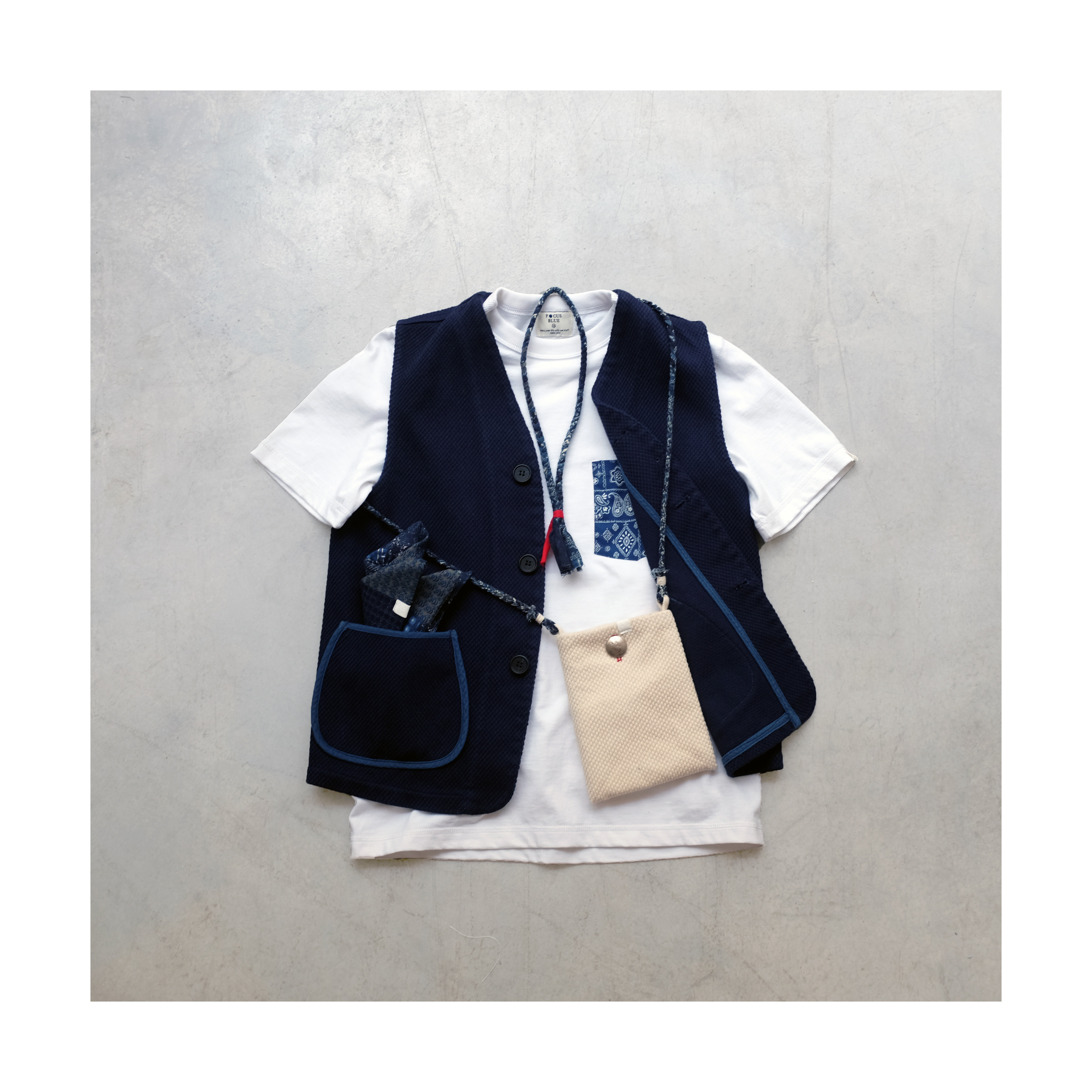 focusblue 靛蓝染剑道服面料 多口袋马甲男 日式工装复古渔夫背心