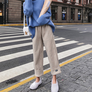 毛呢阔腿裤女高腰直筒垂感2020秋冬新款加厚宽松九分呢子休闲裤