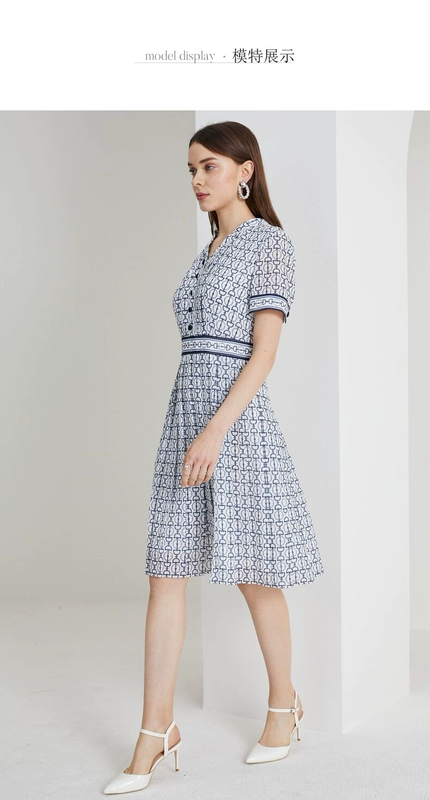 SCOFIELD dành cho phụ nữ năm 2021 Sản phẩm mới vào mùa xuân Thiết kế cổ chữ V Eo Váy ngắn tay điệu đà SFOWB2504S - Sản phẩm HOT