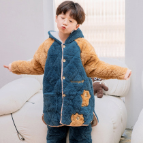 2021 new cotton childrens pajamas boys winter thick extended warm coral velvet flannel winter
