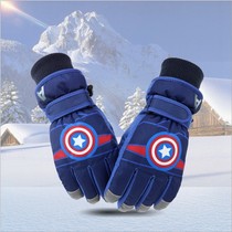 Childrens gloves Winter boy waterproof boy warm gloves Cartoon ski gloves plus velvet warm snow boy