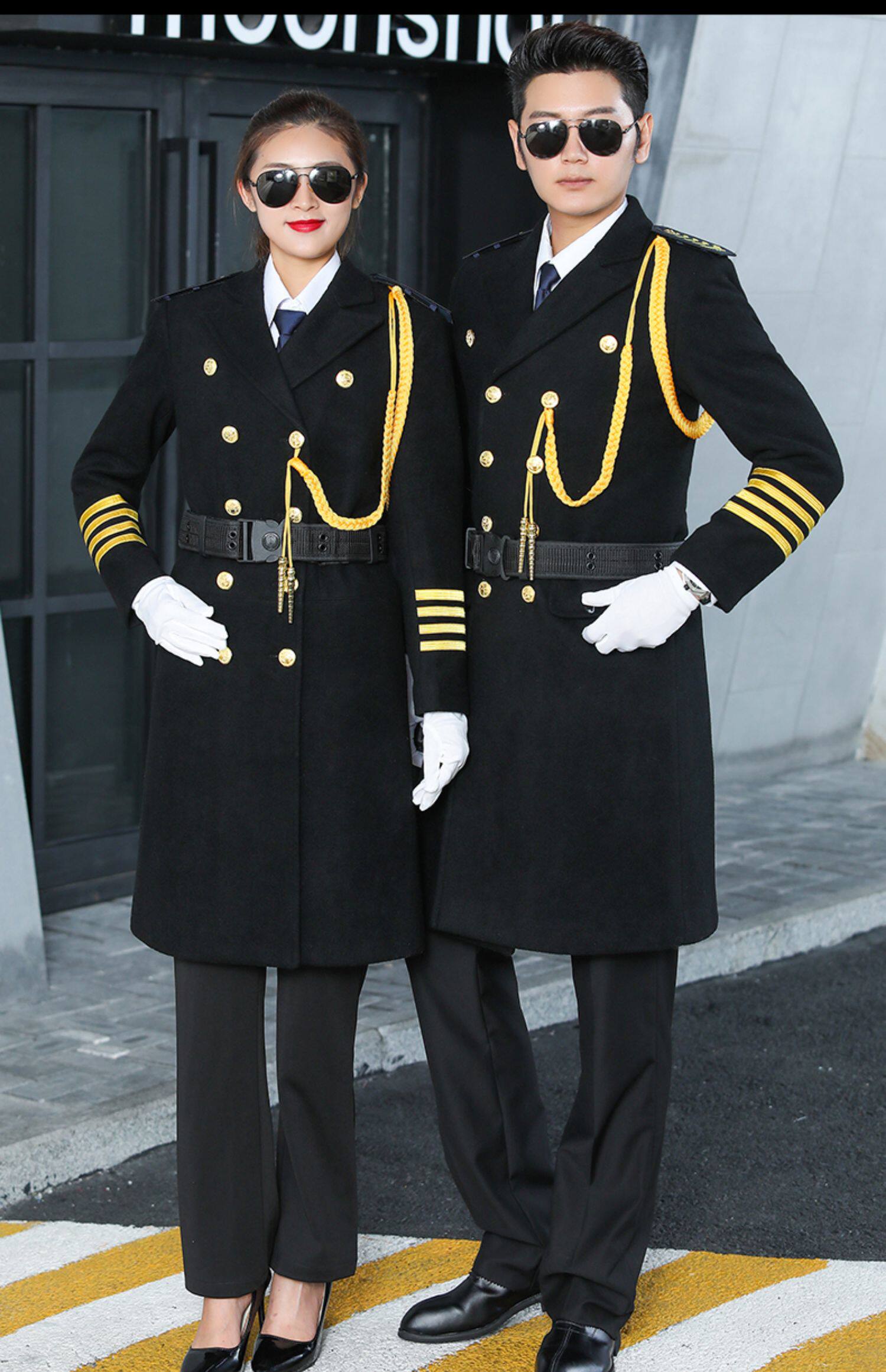 酒店形象岗售楼部小区物业毛呢保安工作服男秋冬款呢子大衣中长款