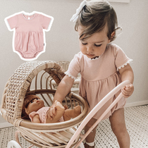 UK NEXT Child clothing Ins pink lace baby thin section European and American Triangle bag fart climbing to serve summer pure cotton